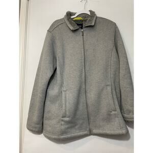 Lands' End Womens XL Gray Sherpa Lined Pockets Jacket Soft Front Zipper Collared
